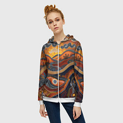 Толстовка на молнии женская Горы и холмы в виде узоров, цвет: 3D-белый — фото 2