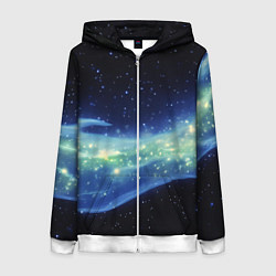 Толстовка на молнии женская Синяя волна с зеленым оттенком на черном, цвет: 3D-белый