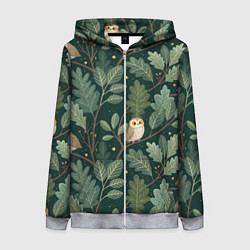 Женская толстовка на молнии Совы в лесу