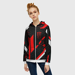 Толстовка на молнии женская Monster energy sport geometry, цвет: 3D-белый — фото 2