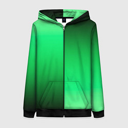 Женская толстовка на молнии Чёрно-зелёный градиент пополам