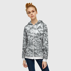 Толстовка на молнии женская Серебряная фольга - мятая текстура, цвет: 3D-белый — фото 2