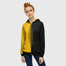Толстовка на молнии женская Чёрно-жёлтый пополам с переходом, цвет: 3D-черный — фото 2