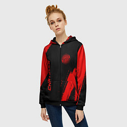 Толстовка на молнии женская Chrysler - red gradient вертикально, цвет: 3D-черный — фото 2