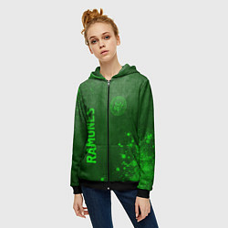 Толстовка на молнии женская Ramones - green gradient вертикально, цвет: 3D-черный — фото 2