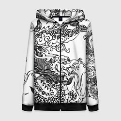 Толстовка на молнии женская Татуировка дракона на белом, цвет: 3D-черный