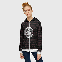 Толстовка на молнии женская Древние символы руны и обереги Вегвизир, цвет: 3D-белый — фото 2