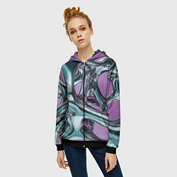 Толстовка на молнии женская Металлическая абстракция на фиолетовом фоне, цвет: 3D-черный — фото 2