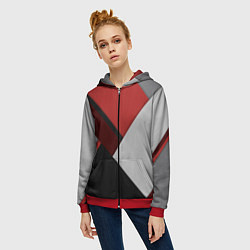 Толстовка на молнии женская Color black red grey, цвет: 3D-красный — фото 2