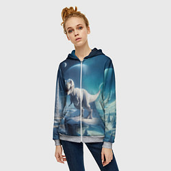 Толстовка на молнии женская Снежный динозавр - история вымирания, цвет: 3D-меланж — фото 2