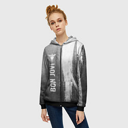 Толстовка на молнии женская Bon Jovi - grey gradient по-вертикали, цвет: 3D-черный — фото 2