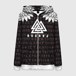 Толстовка на молнии женская Асгард на фоне рун и валькнут, цвет: 3D-белый