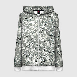 Женская толстовка на молнии Серый абстрактный с белыми кляксами