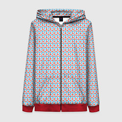 Толстовка на молнии женская Красно-синие фигуры на белом фоне, цвет: 3D-красный