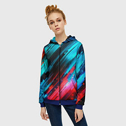 Толстовка на молнии женская Синяя и красная краска на черном, цвет: 3D-синий — фото 2