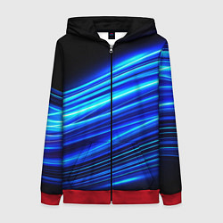 Толстовка на молнии женская Синие неоновые линии краски, цвет: 3D-красный