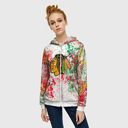 Толстовка на молнии женская Chicago Blackhawks NHL white, цвет: 3D-белый — фото 2