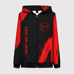 Толстовка на молнии женская Twenty One Pilots - red gradient вертикально, цвет: 3D-черный
