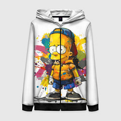 Толстовка на молнии женская Рисунок красками Барт Симпсон, цвет: 3D-черный