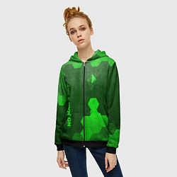 Толстовка на молнии женская No Mans Sky - green gradient вертикально, цвет: 3D-черный — фото 2