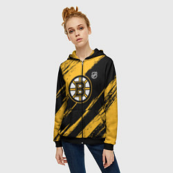 Толстовка на молнии женская Бостон Брюинз - брызги краски, цвет: 3D-черный — фото 2