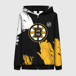 Толстовка на молнии женская Бостон Брюинз - разлитая краска, цвет: 3D-черный