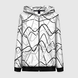 Толстовка на молнии женская Белый с серыми волнистыми полосами, цвет: 3D-черный