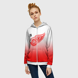 Толстовка на молнии женская Детройт Ред Уингз - красно белый градиент, цвет: 3D-белый — фото 2