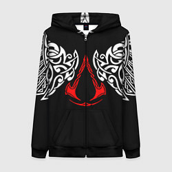 Толстовка на молнии женская Силуэт ворона - Aссасинс Крид, цвет: 3D-черный