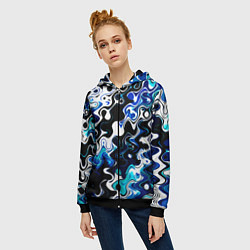 Толстовка на молнии женская Абстракция разлитые краски чёрно-сине-белый, цвет: 3D-черный — фото 2