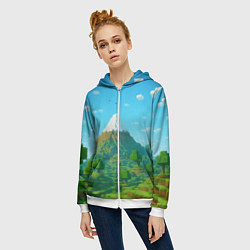 Толстовка на молнии женская Пейзаж Minecraft с горой со снежной шапкой, цвет: 3D-белый — фото 2