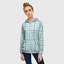 Толстовка на молнии женская Checkered light blue, цвет: 3D-меланж — фото 2