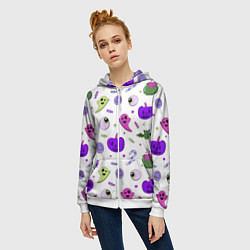 Толстовка на молнии женская Halloween purple pumpkin pattern, цвет: 3D-белый — фото 2