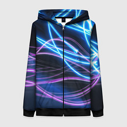 Женская толстовка на молнии Неоновая абстракция на темном