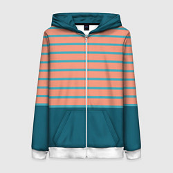 Толстовка на молнии женская Полосатый мандариновый морской рассвет с однотоном, цвет: 3D-белый