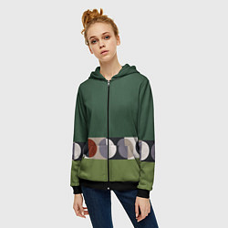 Толстовка на молнии женская Луна Малевича сосновый зеленый, цвет: 3D-черный — фото 2