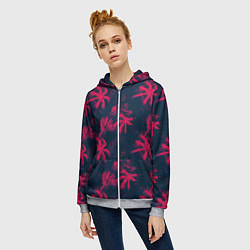 Толстовка на молнии женская Palm pink black, цвет: 3D-меланж — фото 2
