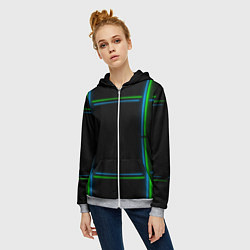 Толстовка на молнии женская Neon green light blue, цвет: 3D-меланж — фото 2