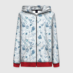 Женская толстовка на молнии Мемфис синий с серым клетчатый геометрический узор