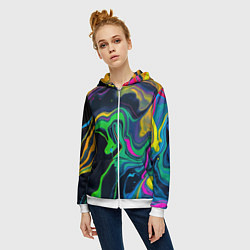 Толстовка на молнии женская Разводы и переливы разноцветной краски, цвет: 3D-белый — фото 2