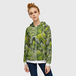Толстовка на молнии женская Мраморный абстрактный паттерн - зеленые и желтые о, цвет: 3D-белый — фото 2