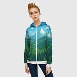 Толстовка на молнии женская Горный пейзаж - пиксель арт, цвет: 3D-белый — фото 2
