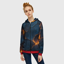 Толстовка на молнии женская Разлом плит с огнем, цвет: 3D-красный — фото 2