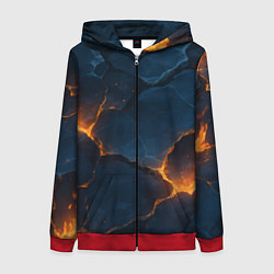 Толстовка на молнии женская Разлом плит с огнем, цвет: 3D-красный
