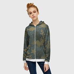 Толстовка на молнии женская Подводный камуфляж из рыб, цвет: 3D-белый — фото 2