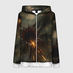 Толстовка на молнии женская Следы от пуль на камуфляже, цвет: 3D-белый