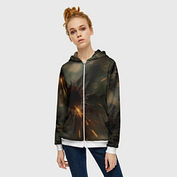 Толстовка на молнии женская Следы от пуль на камуфляже, цвет: 3D-белый — фото 2