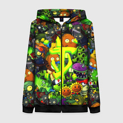 Толстовка на молнии женская Растения против зомби x Дум лого, цвет: 3D-черный