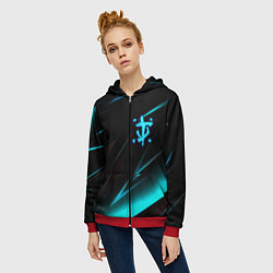 Толстовка на молнии женская Doom neon stripes, цвет: 3D-красный — фото 2