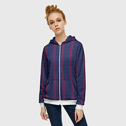 Толстовка на молнии женская Color blue cage pink stripes, цвет: 3D-белый — фото 2